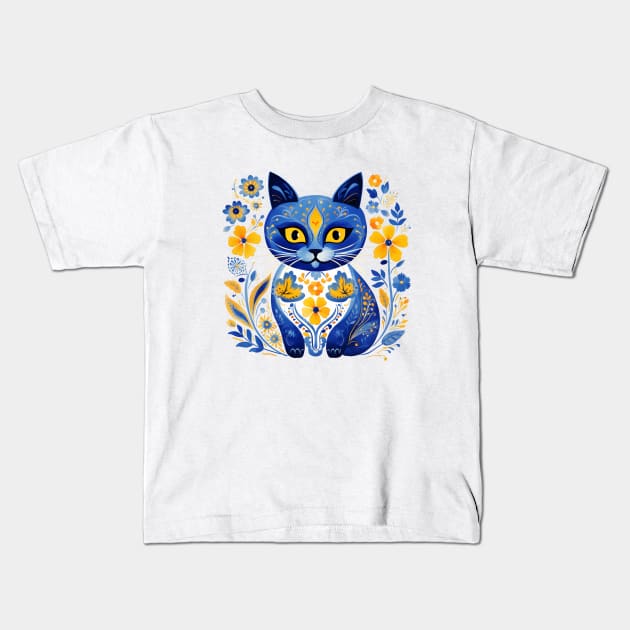 Ukraine Cat Floral Vintage Ukrainian Flag Vyshyvanka Style Kids T-Shirt by Ai Wanderer